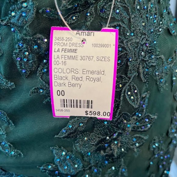 La Femme Prom Dress 30767 Emerald Size 00 NWT - Picture 4 of 4